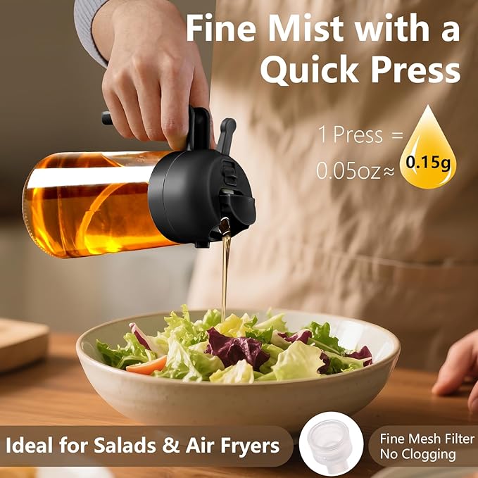 2PCS Olive Oil Sprayer for Cooking, 470ml 2 In 1 Glass Oil Sprayr & Pour for Kitchen, Air Fryer, Cooking, Salad, BBQ (Black,Green)