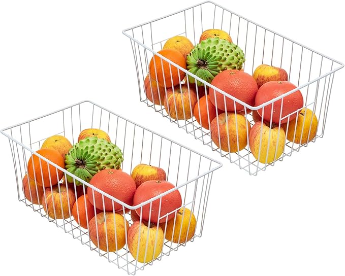 16Lx12W inch Wider Freezer Storage Organizer Baskets Container, Deep Metal Wire Chest Upright Refrigerator Divider Bins with Built-in Handles for Cabinet, Pantry, Closet, Kitchen(6)