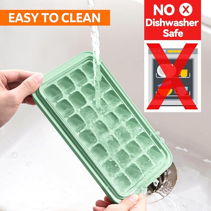 Longzon Ice Cube Tray with Lid and Bin, 56 Pcs Ice Cube Trays for Freezer, Ice Cube Mold, Ice Molds Spill-Resistant Removable Lid & Ice Scoop, Ice Mold for Whiskey Cocktail, Tea, Coffee -Green