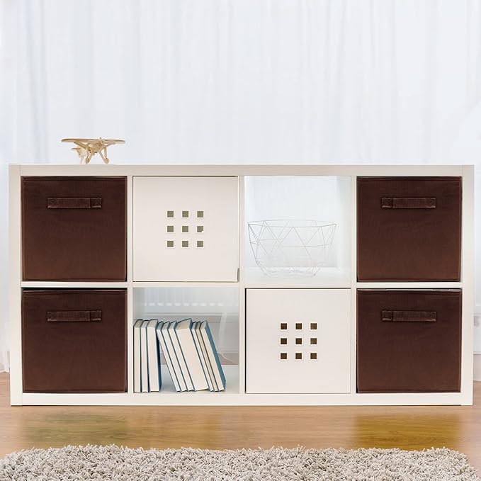 Sorbus Foldable Storage Cubes - 6 Fabric Baskets for Organizing Pantry, Closet, Shelf, Nursery, Playroom, Toy Box, Cubby -11 Inch Dual Handle Collapsible Closet Organizers and Storage Bins (Chocolate)
