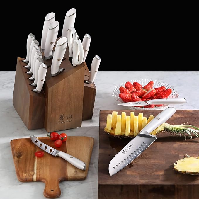 Cangshan L1 Series 17-Piece SHAN Knife Block Set, Forged German Steel, White, 1026856
