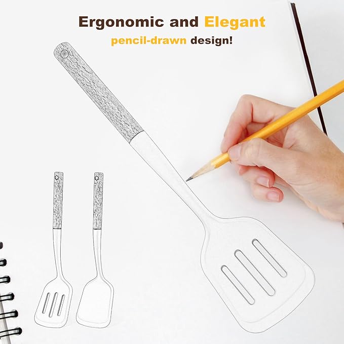Pack of 2 Silicone Spatula Set with Elegant Wooden Handle, Heat Resistant Solid & Slotted Turner for Non Stick Pans, Great Kitchen Spatulas, Cooking Utensils for Sautéing, Frying, Flipping -Black