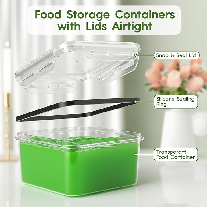 36-Piece Food Storage Containers with Lids(18 Container & 18 Lid), Plastic Food Containers for Pantry & Kitchen Storage and Organization, BPA-Free, Leak Proof, Reusable with Labels & Pen
