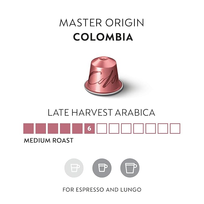 Nespresso Capsules Original Line, Colombia Master Origin, Medium Roast Coffee, 50 Count Coffee Pods