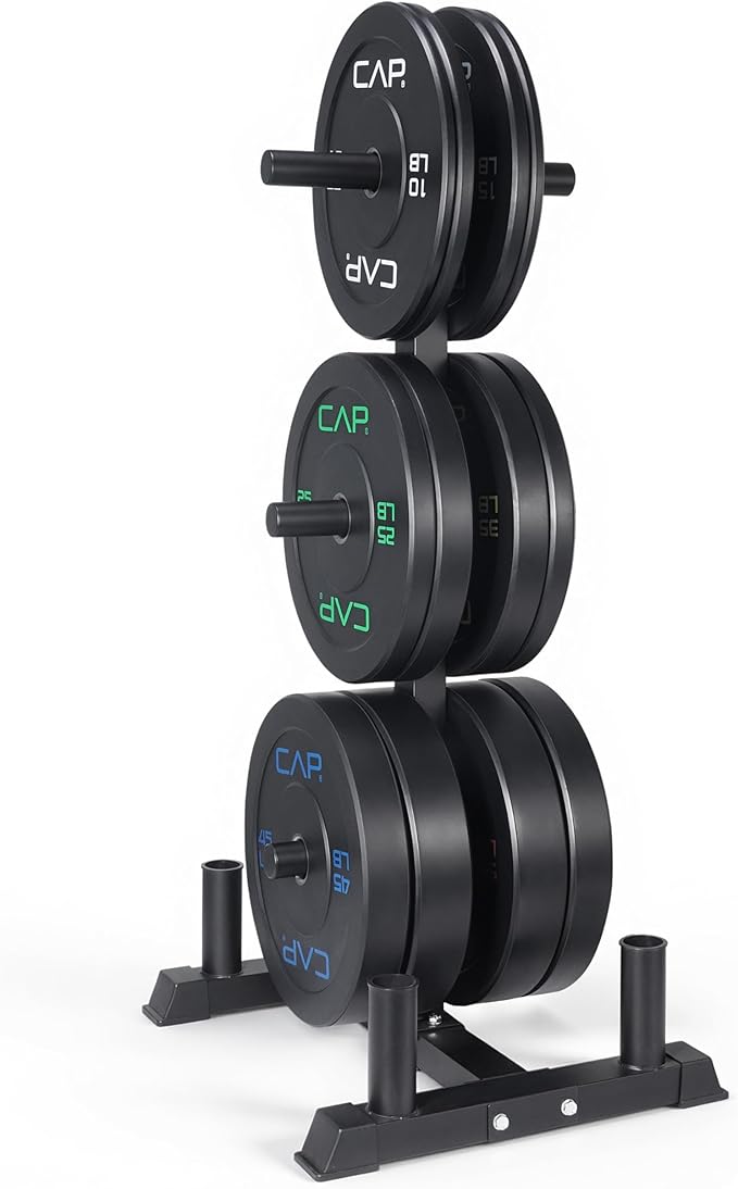 CAP Barbell 2-Inch Olympic Bumper Plate Weight Set with 6 Post Rack | 100-370 lbs | Multiple Options