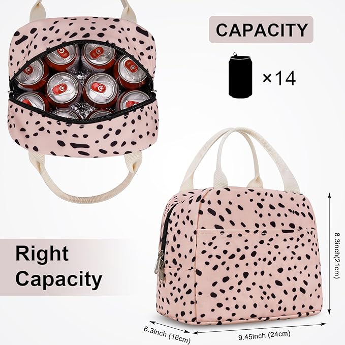 EurCross Pink Lunch Bag for Women,Chic Trendy Portable Lightweight Insulated Small Lunch Box Tote Bag for Preppy College or Adult Work Office