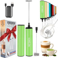 Rechargeable Milk Frother, Electric Coffee Foamer, Handheld Drink Mixer for Latte, Cappuccino, Coffee, Eggs, Hot Chocolate, Protein,Green