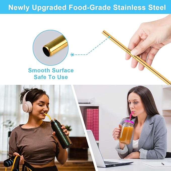 Newly Upgraded 8.5In Reusable Stainless Steel Straws Set 6 PCS with12 Silicone Accessories, 2 Straw Brush, 1 Storage Case, BPA Free, Eco-Friendly Metal Straws for 14, 20, 30,40 oz Tumbler