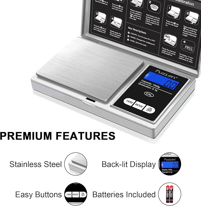 Fuzion Pocket Gram Scale - 1000g/0.1g Digital Mini Travel Food Scale