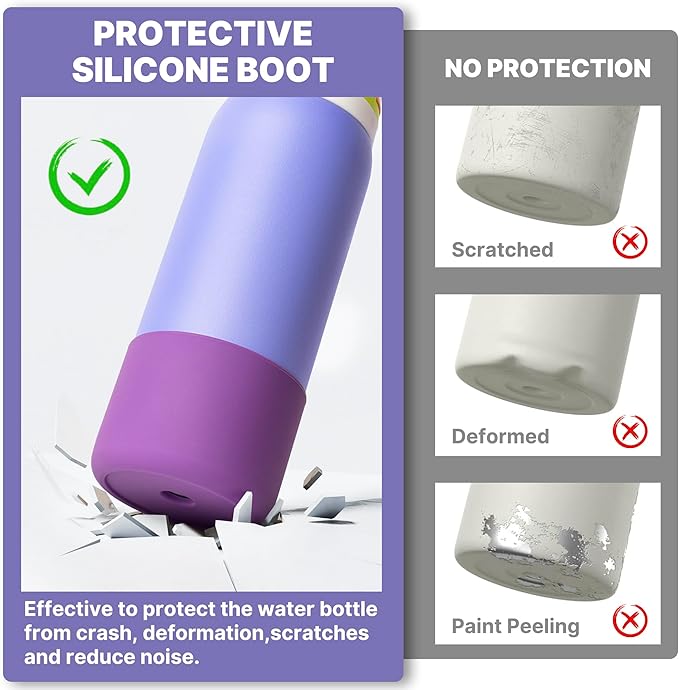 Silicone Water Bottle Boot for Owala 40 oz, Anti-Slip Protective Sleeve for Owala Twist & FreeSip & Flip Stainless Steel Water Bottle, Boot Bottom Base (Purple)