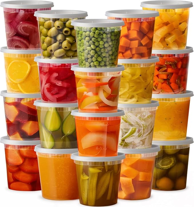 Pantry Value [24 oz. - 24 Count Plastic Food Storage Deli Containers with Lids, Disposable Containers With Lids - Perfect for Storing Soups, Sauces, and Snacks