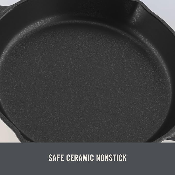 DASH Zakarian 11 Inch Small Nonstick Cast Iron Skillet with Pour Spouts for Searing, Baking, Grilling, Roasting and More - Cranberry