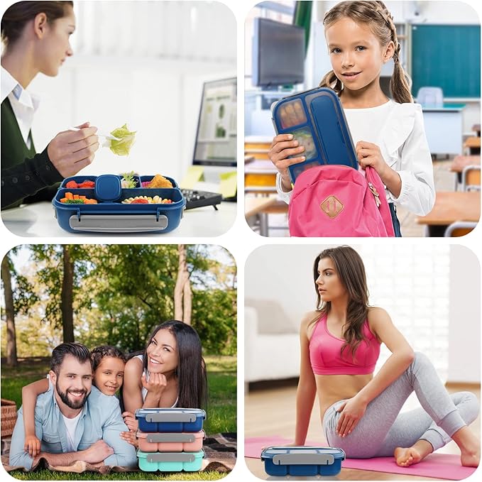 MaMix Bento Lunch Box Adult, Kids, Lunch Containers for Adults/Kids/Students,1300ML-4 Compartment (blue)