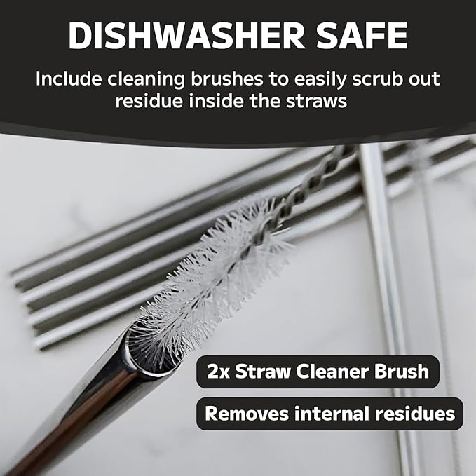 MIMORE Metal Straw for Owala 24 oz 32 oz - 6 PCS Satinless Steel Straws Compatible with Owala Straw Replacement - Resuable & Dishwasher Safe