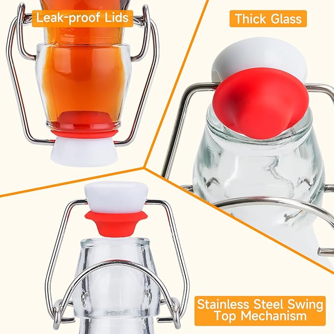 WILLDAN Set of 12-8.5oz Swing Top Glass Bottles - Flip Top Brewing Bottles For Kombucha, Kefir, Vanilla Extract, Beer - Airtight Caps and Leak Proof Lids, Bonus Gaskets and Funnel