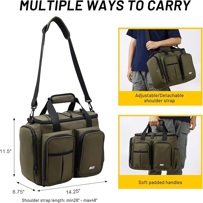 MIER Lunch Box for Men Heavy Duty Insulated Lunch Bag 20 Cans Large Leakproof Soft Cooler Bags with Multiple Pockets for Picnic Work Travel (Army Green)