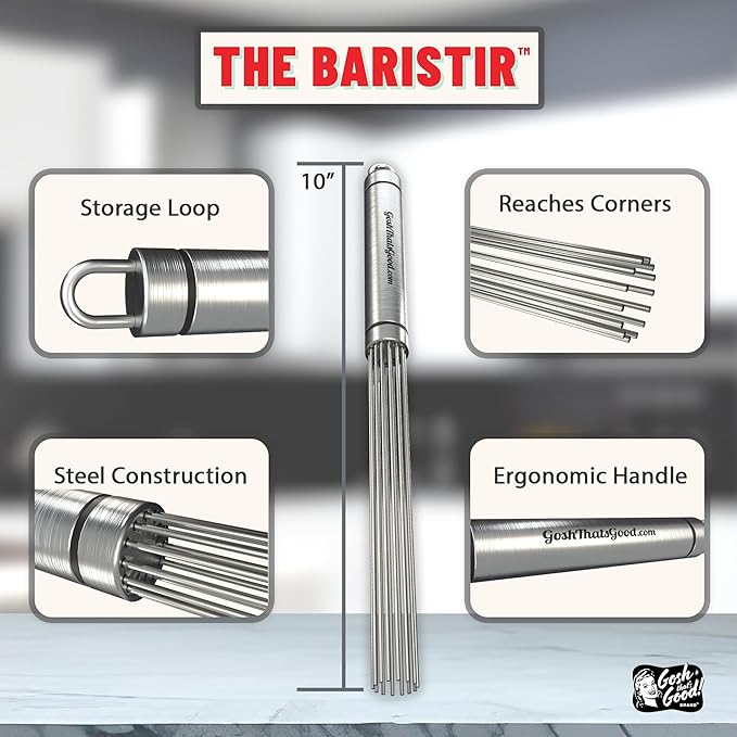 Baristir by Gosh That's Good – Barista Mixing Tool for Coffee Shops | Handheld Stirrer for Coffee, Matcha, Tea | No Clumps, Excellent Foam Control