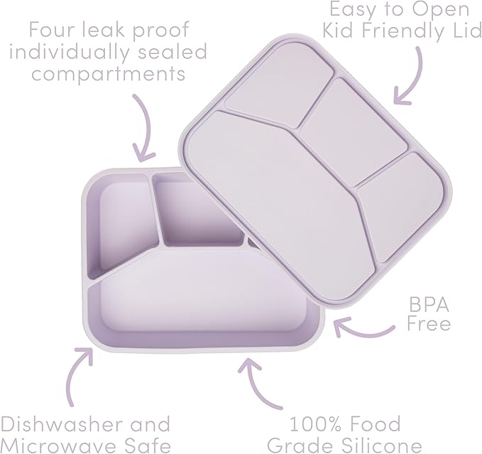 Ullabelle Leak Proof Bento Box Food-Grade Silicone Bento, BPA, Phthalate, Lead, & PVC Free - Lunch Box for Daycare, Kids, & Adults - Leak Resistant Sets With Lids Snack Box Container (Periwinkle 4)