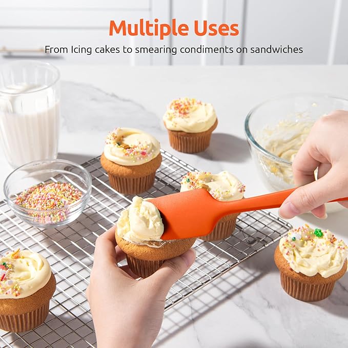 U-Taste Silicone Baking Spatula Set: 480ºF High Heat Resistant, Food Grade Flexible Rubber Kitchen Cooking Mixing Scraper, Food Grade Seamless Utensil for Nonstick Cookware Set of 3 (Orange)