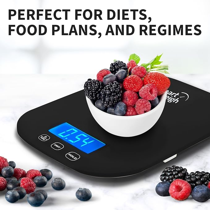 Smart Weigh Black Digital Kitchen Scale for Cooking, Weight Loss, Calorie Tracking, Baking, Food Portion Control, and Meal Prep - Accurate Measurements in Grams and Ounces