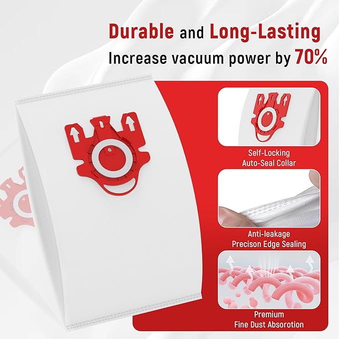 3D Airclean Dust Bags Replacement for Miele FJM Vacuum Compact C2 Compact C1 Complete C1 S241 S290 S300i S500 S700 S4 S6 Series (Pack of 9) with 3 Motor Protection Filters 3 Air.Clean Filters