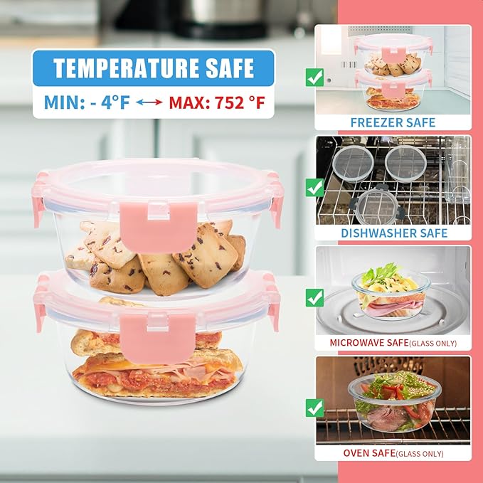 12 Pack 13oz Small Glass Food Storage Containers with Lids Airtight, Leak-Proof Round Meal Prep Containers Set, Freezer to Microwave Safe, Dishwasher Safe