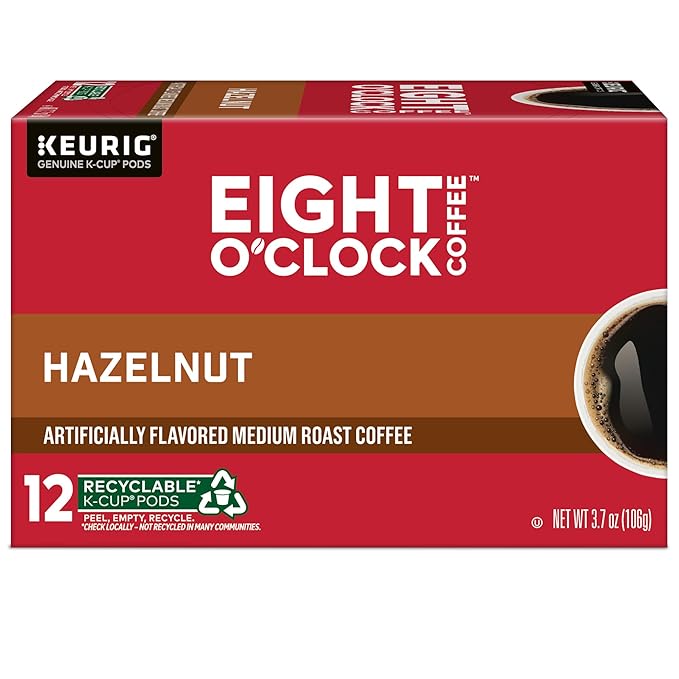 Eight O'Clock Coffee Hazelnut, Single-Serve Coffee K-Cup Pods, Medium Roast, 72 Count