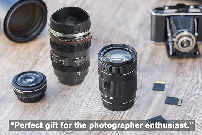 Camera Lens Coffee Mug with Slider Lid - Unique Photographer Gifts for Men & Women, Camera Mug Fun Shutterbug Gift Idea