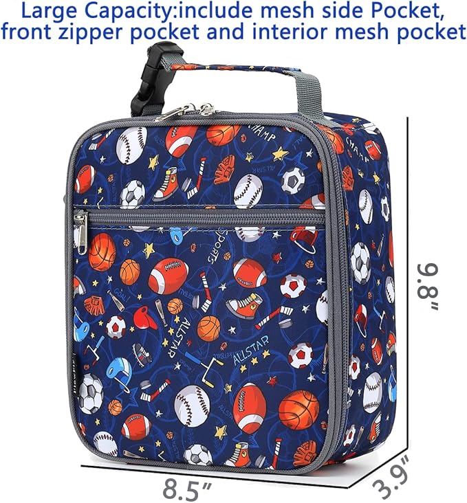 FlowFly Lunch box Insulated Soft Bag Mini Cooler Back to School Thermal Meal Tote Kit for Girls, Boys (Football)