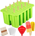 Popsicles Molds,10-Cav Silicone Popsicle Molds for Kid, BPA-Free Popsicle Mold, Ice Pop Mold Maker, Food Preparation Molds With 50 Bags, 50 Strips and Funnel (#Green)