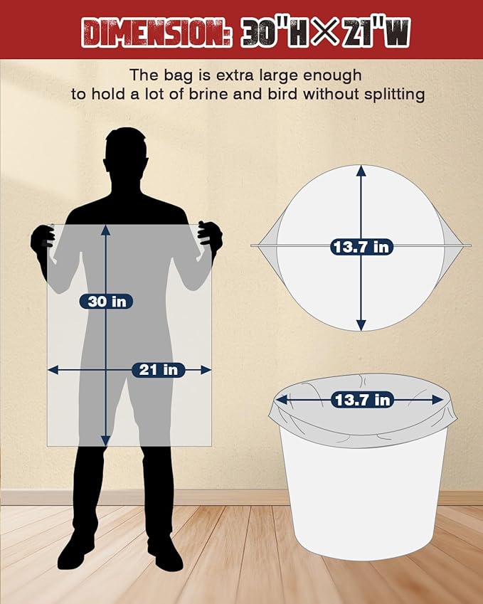 Brine Bag, 6 Pack, 4.7Mil 30"×21", Extra Large Turkey Brine Bag Food Grade for Marinating, Brining Bags for Turkey, Chicken, Beef, Pork, Ham, 5 Gallon Bucket Liner Bags Heavy Duty Leak Proof