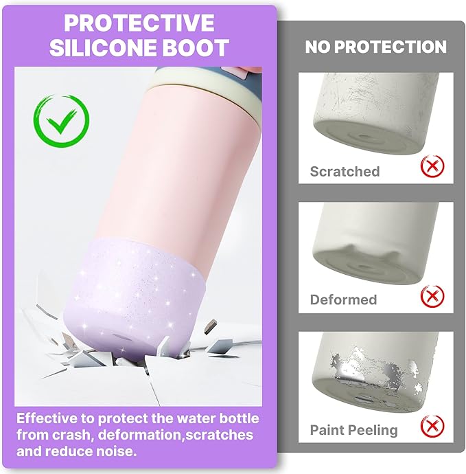 Silicone Boot for Owala 14/16 oz Water Bottle, Anti-Slip Protective Sleeve for Owala 12 oz Kids Tumbler, Boot Bottom Base fit Flip 14 oz Insulated Stainless-Steel Water Bottle (Glitter Purple)
