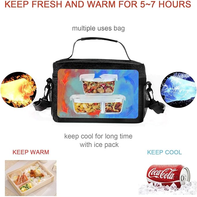 ONFAON Lunch Bag for Men/Women, Insulated Reusable Lunch Box Leakproof Cooler Tote Bag Freezable with Adjustable Shoulder Strap for Office Work Picnic Beach(Black)
