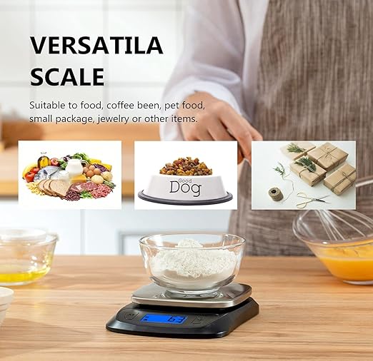 NUTRI FIT Ultra Slim Kitchen Scale Digital Food Weight Scale for Baking Cooking in Grams and Ounces Tare & Backlit LCD Display 11lb 5kg Capacity- Black/Stainless Steel