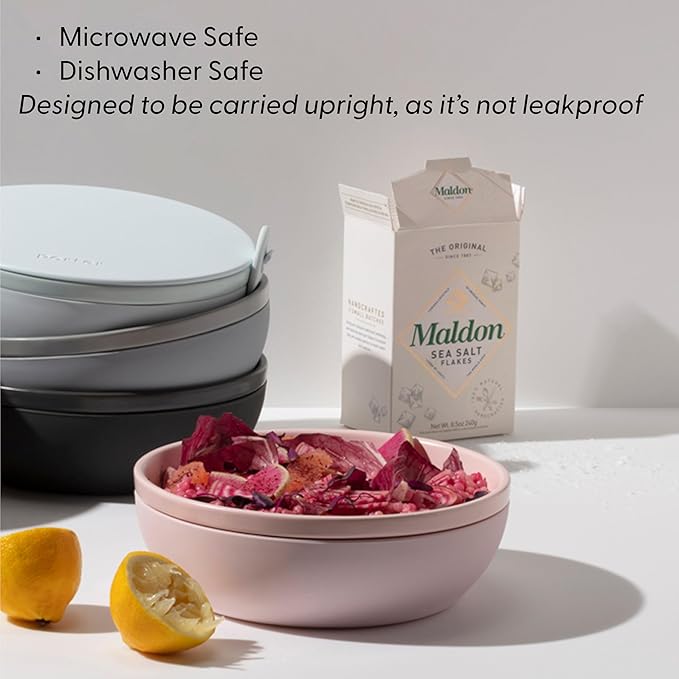 W&P Porter Ceramic Bowl Lunch Container w/ Protective Non-slip Exterior, Cream 1 Liter | Lid & Snap-tight Silicone Strap | Food Storage, Bento Box, Meal Prep | BPA-Free Ceramic