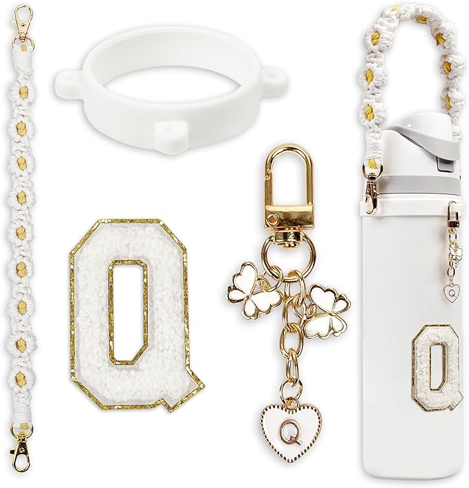 Cute Letter Charm Set Compatible with Owala Water Bottle 24 oz, 32 oz, 40 oz, Owala Kids, Owala Coffee Tumbler, Owala FreeSip – Includes Handle Strap, for Owala Accessories & Stanley Cup Accessories