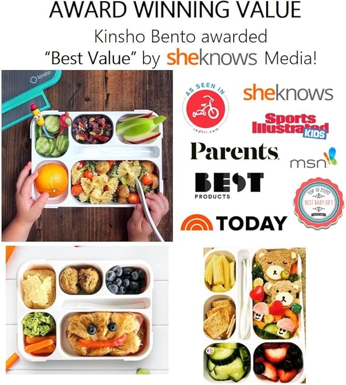 Bento Lunch-Box Set for Kids includes Snack Container | 6 and 3 Compartment Boxes Leakproof School Bentos or Meal Portion Control Containers BPA Free, Boys Girls Adults, Teal Large + MINI 2 pack