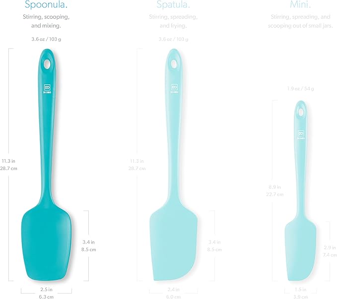 DI ORO Silicone Spoon Spatula - Forever Warranty - 600°F Heat-Resistant Large Silicone Spoonula Scraper - BPA Free Nonstick Cookware Safe Rubber Kitchen Utensil for Baking, Cooking, & Mixing (Teal)