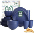 Homienly 40 PCS Wheat Straw Dinnerware Set, Reusable Plates and Bowls Sets, Cups, Lightweight and Unbreakable Dishes Set for 8, Microwave & Dishwasher Safe Dinnerware Sets for Kitchen - Dark Blue