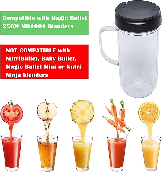 2 Packs Replacement for Magic Bullet Blender Cups, Tall 22oz Cup w/Flip-Top To-Go Lid, Blender Replacement Parts, Mug with Handle Compatible with Magic Bullet 250w MB1001