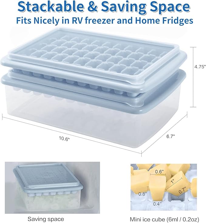 ARTLEO Ice Cube Maker Trays for Freezer with Lid and Storage Bin, Easy Release 55 Mini Nugget Ice Cubes Trays 2 pack with Cover, Ice Holder, Scooper, Flexible Plastic Ice Mold & Bin, BPA Free