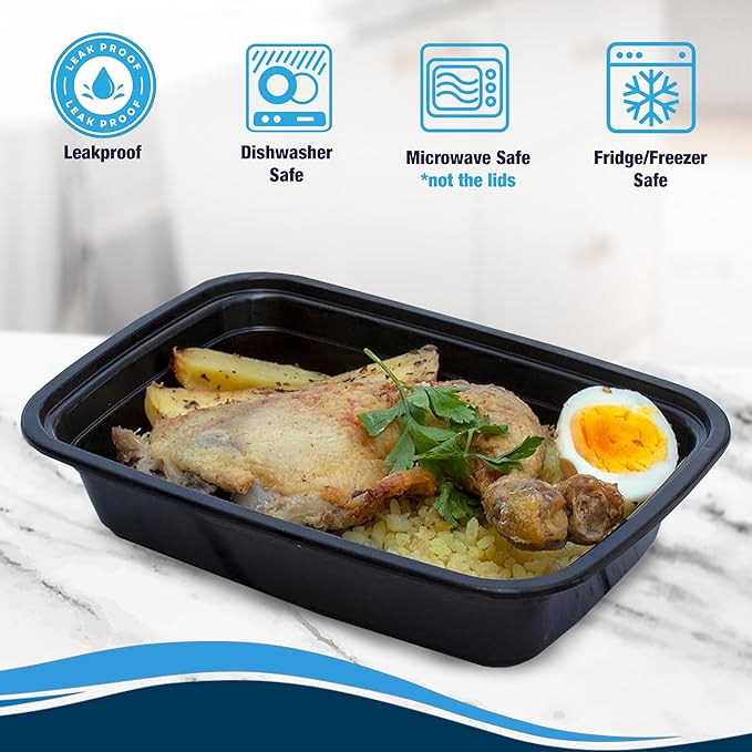 Ruthy's Outlet Meal Prep Containers W/Lids -Square Food Storage – BPA-Free| Stackable | Microwave | Freezer & Dishwasher Safe | Reusable Lunch Bento Box Portion Control & Planning (100 Pack, 32 oz)