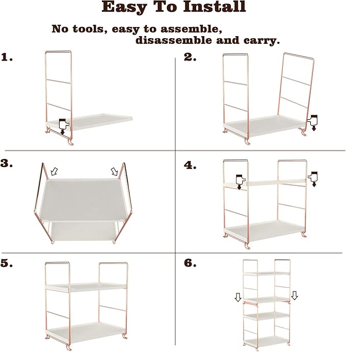 Plastic/Metal Freestanding Stackable Organizer Shelf,Bathroom Countertop Storage Shelf Cosmetic Organizer Holder Kitchen Spice Rack,2-Tier Standing Rack (Rose Gold)