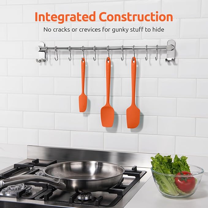 U-Taste Silicone Baking Spatula Set: 480ºF High Heat Resistant, Food Grade Flexible Rubber Kitchen Cooking Mixing Scraper, Food Grade Seamless Utensil for Nonstick Cookware Set of 3 (Orange)
