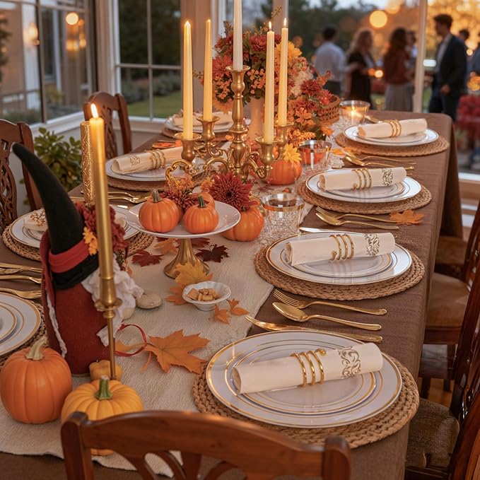 WDF 180 Pieces Disposable Plastic Gold Silverware Cutlery - Disposable Flatware Set 60 Forks, 60 Knives and 60 Spoons - Heavy Duty Gold Plastic Cutlery - Utensils for Party, Wedding, Thanksgiving