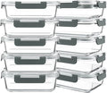 KOMUEE 10 Packs 30 oz Glass Meal Prep Containers,Glass Food Storage Containers with Lids,Airtight Lunch Bento Boxes,Microwave,Freezer and Dishwasher,Gray
