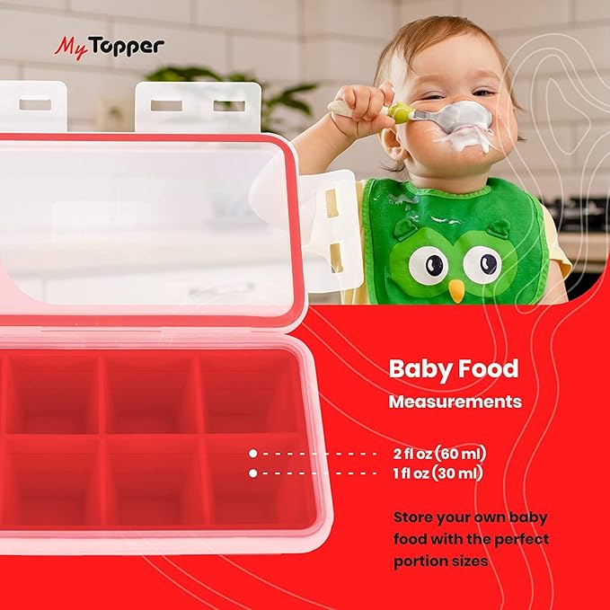 IceTopper Ice Cube Tray with 2 Attached Lids - Easy Release Ice Cube Molds, 14 Cubes per Tray, Stackable & Dishwasher Safe, 100% Food Grade, BPA Free & Recyclable (XL, 1 Pack)