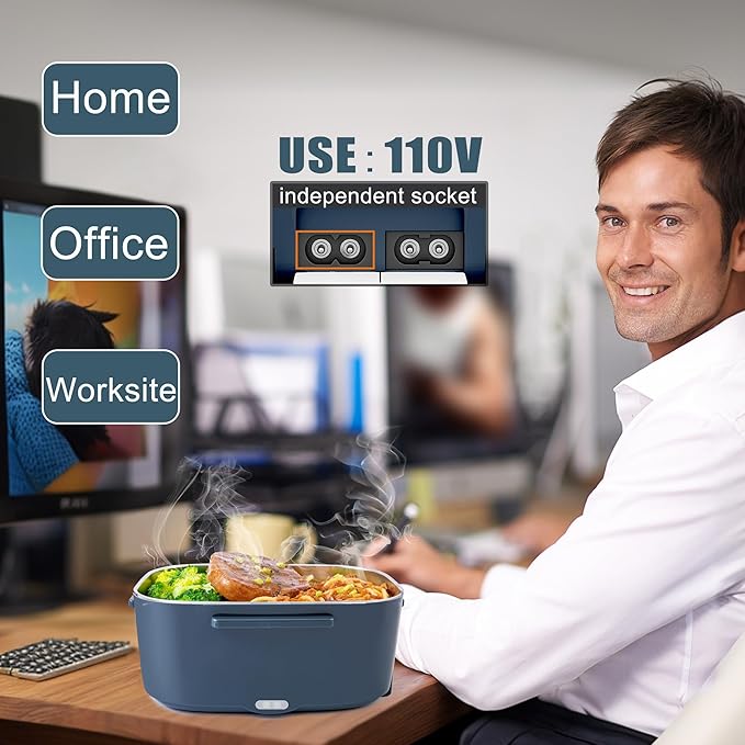 Nifogo Electric Lunch Box Food Heater 80W Heated Lunch Boxes for Men 1.5l Electric Lunch Box for Adults Portable 12/24/110V Heating Lunchbox for Work/Car/Truck with Insulated Bag(1.5L-Blue)