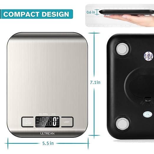 Ultrean Food Scale, Digital Kitchen Scale Weight Grams and Ounces for Baking Cooking and Meal Prep, 6 Units with Tare Function, 11lb (Batteries Included)