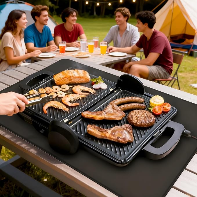 Heat Resistant Mat Under BBQ Grill, Fireproof Mat to Protect Outdoor Prep Grill Table, Waterproof & Oilproof BBQ Mats for Portable Charcoal, Gas Grills, Pizza Oven (Black,16 x 24in)